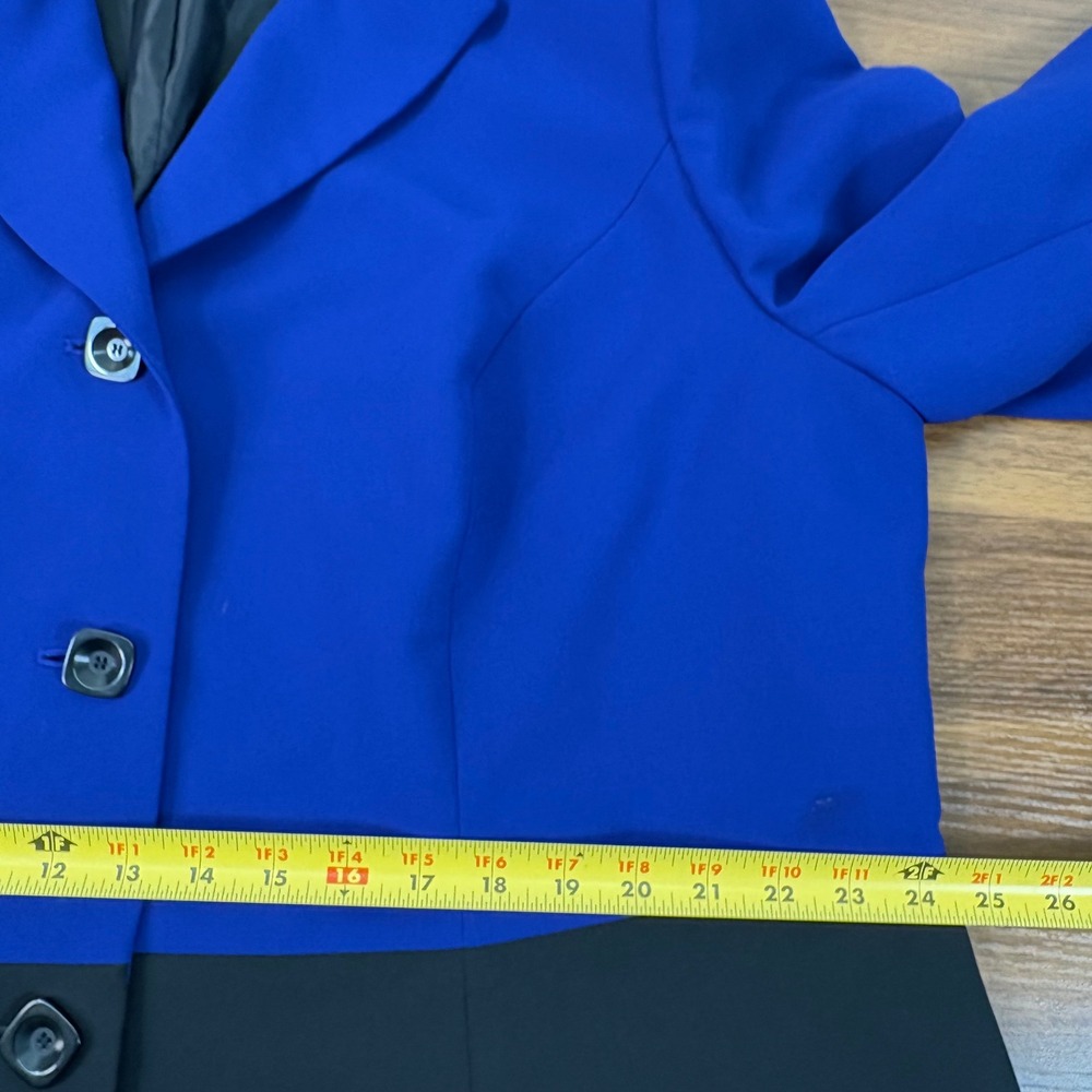 Le Suit Woman Blazer 20W Blue Black Colorblock Button Front Professional Jacket - Picture 7 of 11